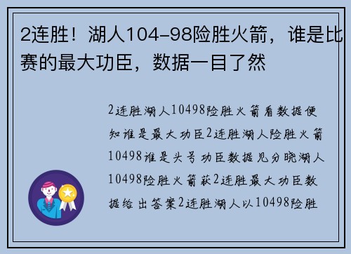 2连胜！湖人104-98险胜火箭，谁是比赛的最大功臣，数据一目了然
