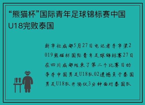 “熊猫杯”国际青年足球锦标赛中国U18完败泰国