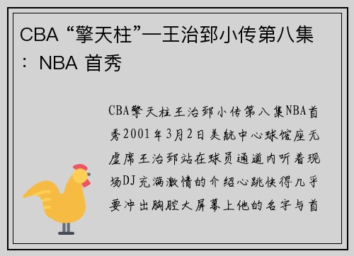 CBA “擎天柱”—王治郅小传第八集：NBA 首秀